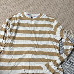 AYR Women’s Long Sleeve Shirt in Tan and White Stripes
